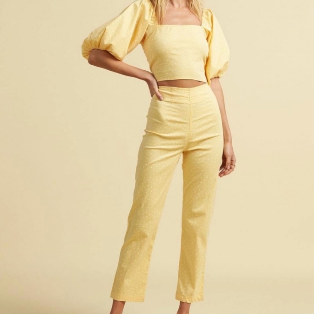 Billabong x The Salty Blonde Yellow Puff Sleeve Crop Top and Pants Set